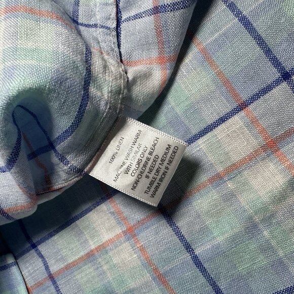 Untuckit 100% Linen Shirt Mens Large Blue Multi Plaid Stretch Lewis Short Sleeve - Picture 4 of 9